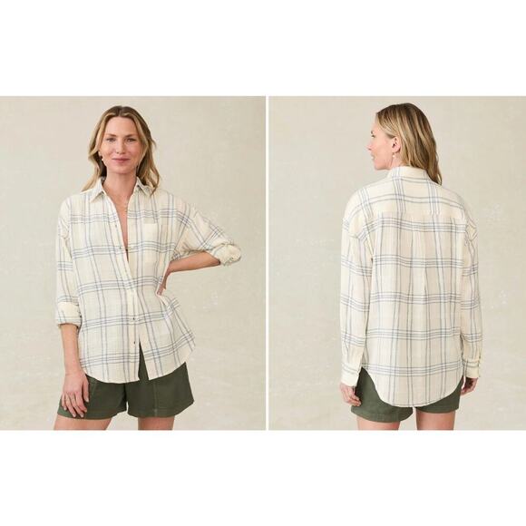 Faherty Tops - Faherty NWT Dune Cotton Gauze Relaxed Shirt Medium - Blue Cove Plaid